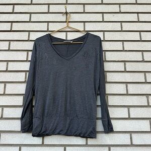 Mint Velvet Charcoal Beaded Star Knit Jumper Long Sleeve Relaxed V-Neck Top